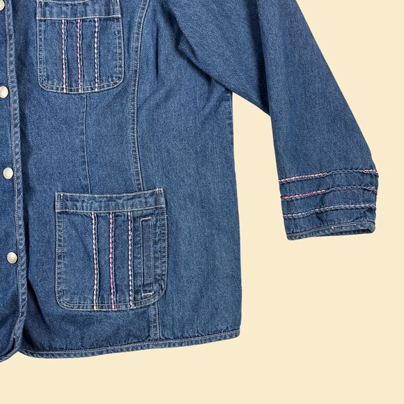 Y2K denim 1X jacket, vintage womens 2000s jean snap clasp jacket by Denim & Co - Picture 10 of 10
